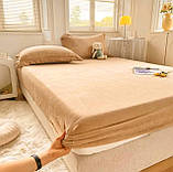 Велюрове простирадло на гумці натяжне з 2 наволочками 180*200*25 см, фото 2