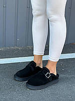 Чорні уги капці без п'ят замшеві на низькому ходу хутро всередині 36 38 39 40