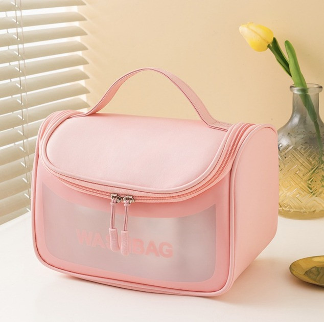 Косметичка, дорожня для подорожей, органайзер для ванних аксесуарів, водонепроникний, з ручкою, рожевий 4945221