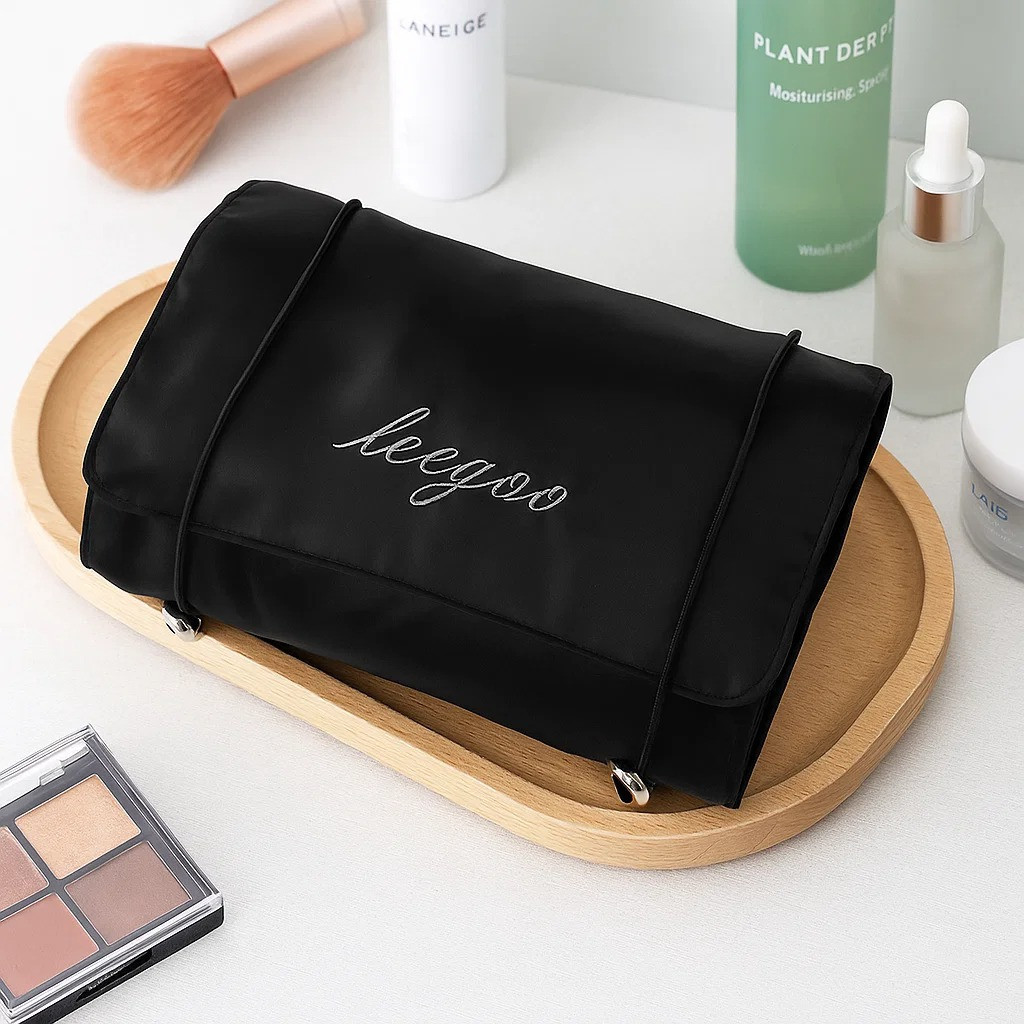 Косметичка для макіяжу портативна, 4 знімних відділення на липучках, чорна 4945257