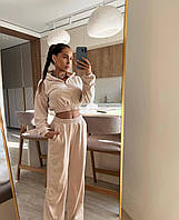 Велюровий костюм жіночий укорочений кофточка на блискавці з капюшоном, штани прямого крою 42-44 46-48 50-52 52-54