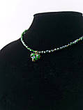 Чокер з кришталевих намистин зелений з підвіскою Серце ,довжина 36см +5см подовжувач, фото 2
