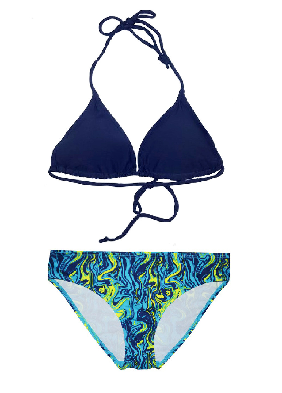 Жіночий купальник роздільний синій з принтом