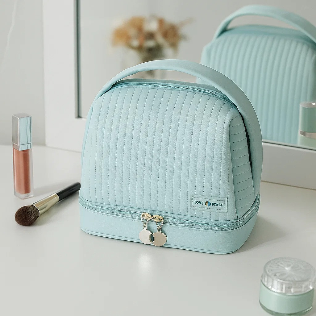 Косметичка для приладдя зі штучної шкіри для макіяжу, блакитна 4945265