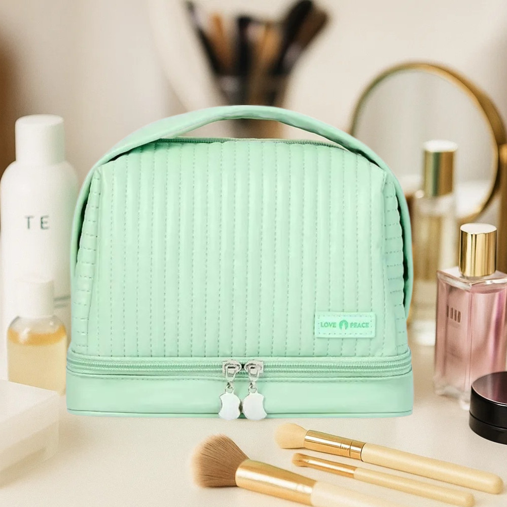 Косметичка для приладдя зі штучної шкіри для макіяжу, зелена 4945266