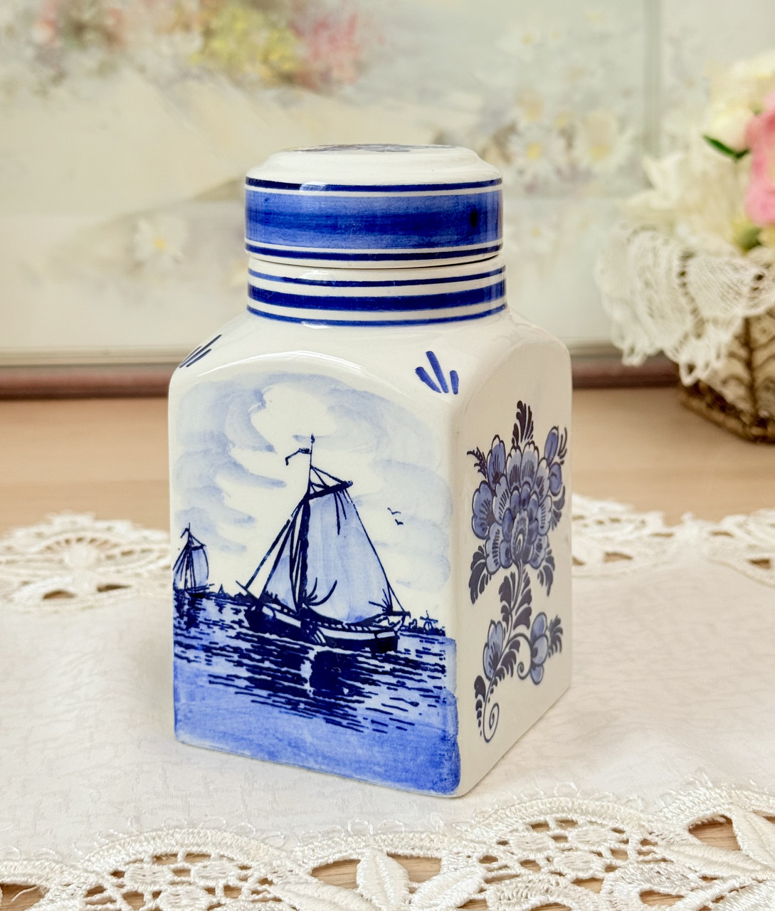 Вінтажна колекційна банка для спецій, цукру, чаю та іншого, ємність з кришкою, Делфт, Голландія, з млином