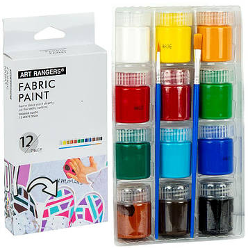 Фарби для тканини одягу набір «Art Ranger» 12 кольорів по 15 мл + 2 пензлики