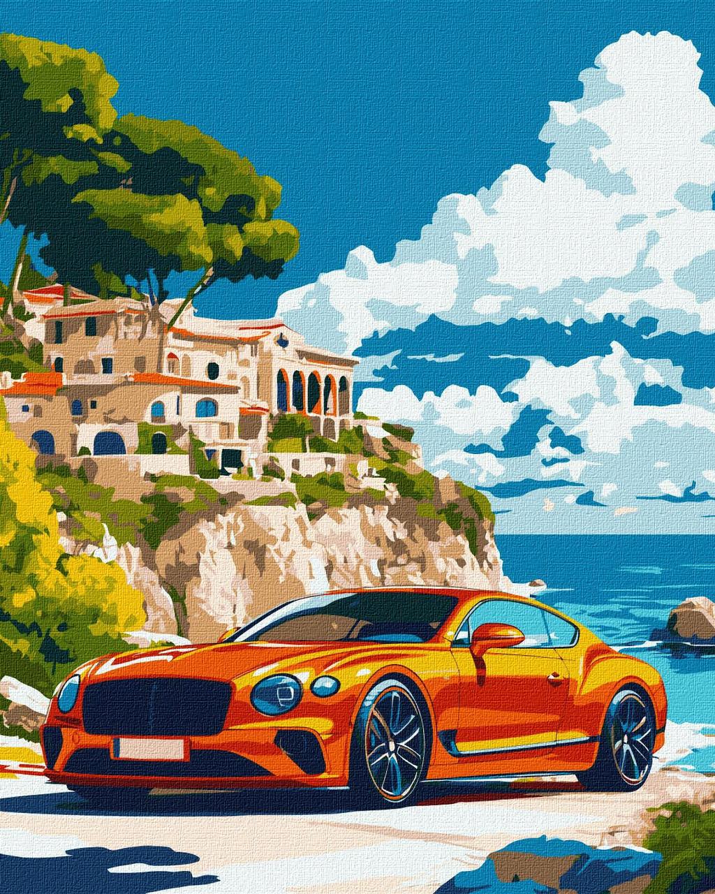 Картина за номерами Пейзаж. Червоне авто біля моря 40*50 см Ідейка KHO 2906, фото 1