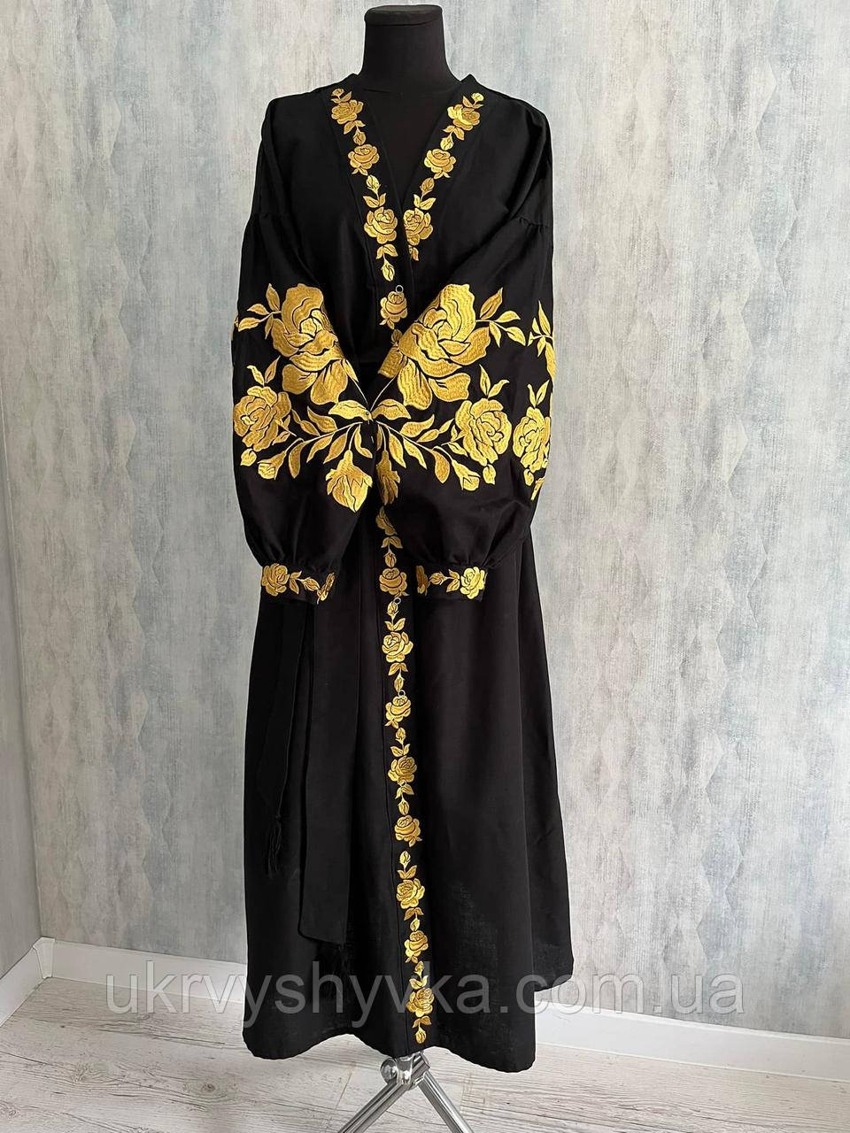 Чорна довга вишита сукня "Богиня", фото 1