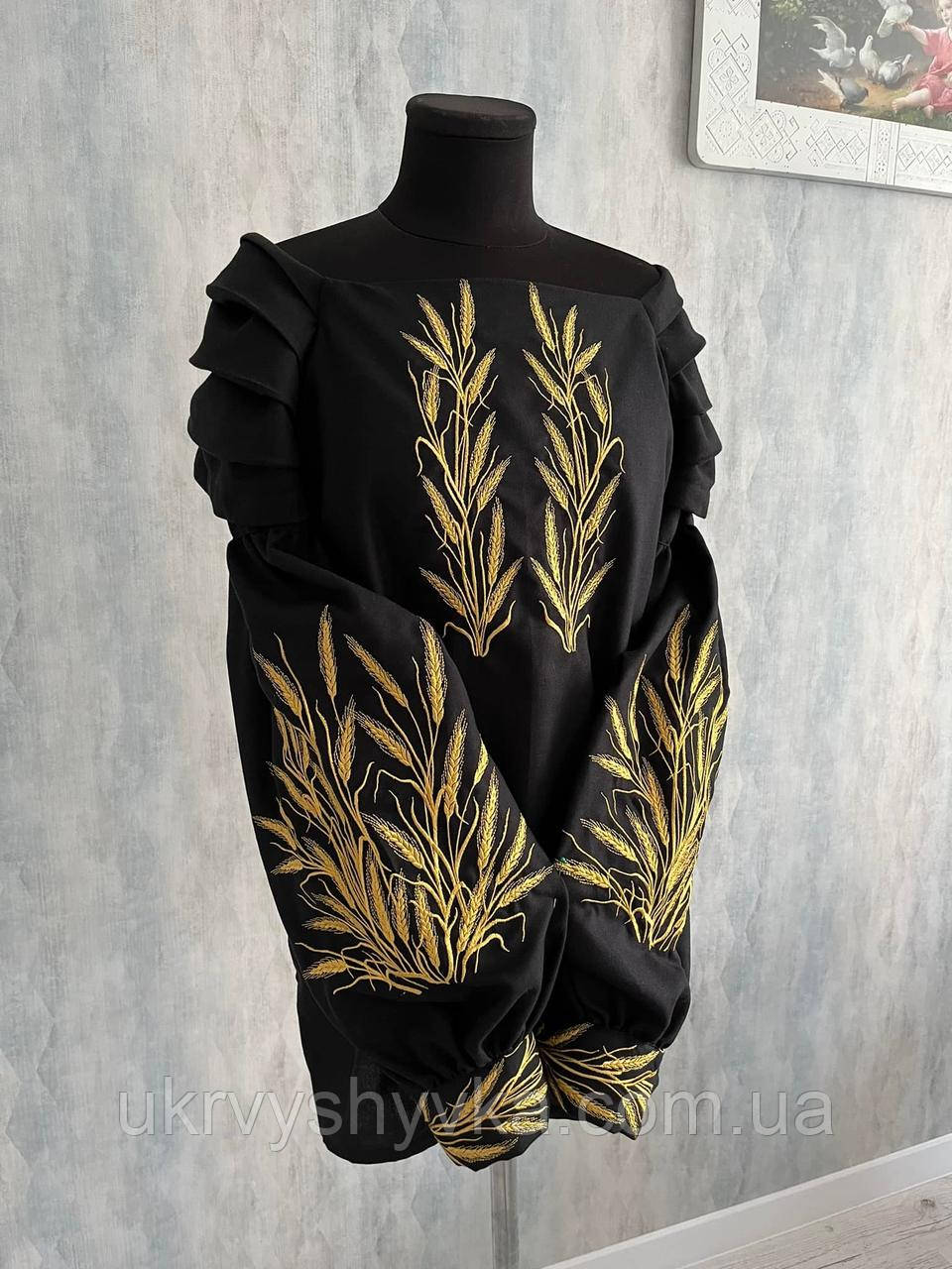 Ефектна чорна блуза з колосками "Сяйво", фото 1
