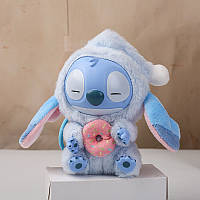 Мягкая игрушка брелок Labubu Miniso Stitch Лабуба15 см, игрушка Лабубу с пончиком Стич Голубой цвет