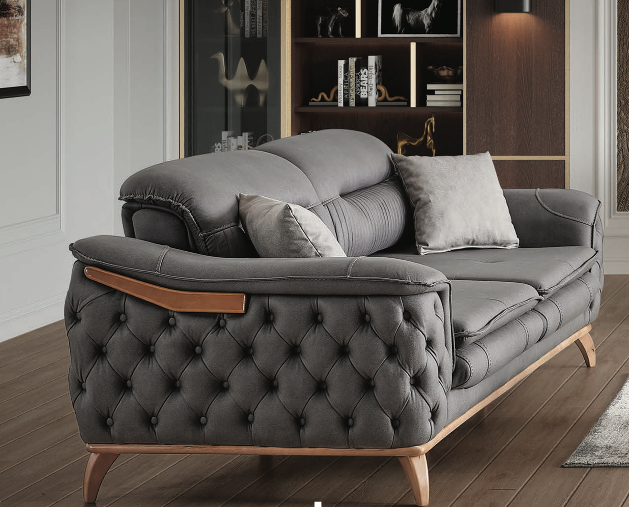 Диван-ліжко «Міла» — прямий розкладний диван у сірому велюрі з італійським механізмом, ортопедичний, для щоденного сну