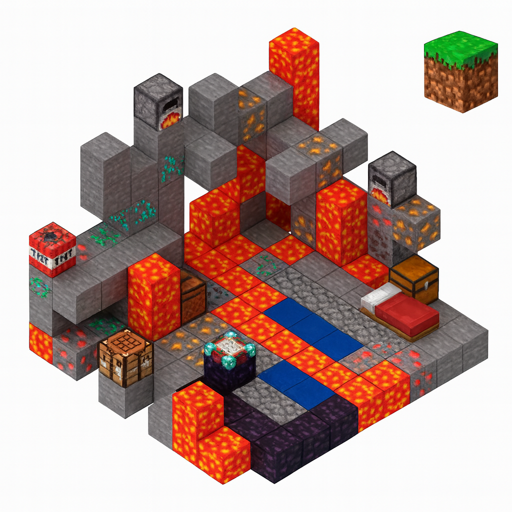 Магнітний конструктор з кубиків Шахта з лавою 143 шт. Minecraft Magnetic Cube H063 — кубики майнкрафт, фото 1