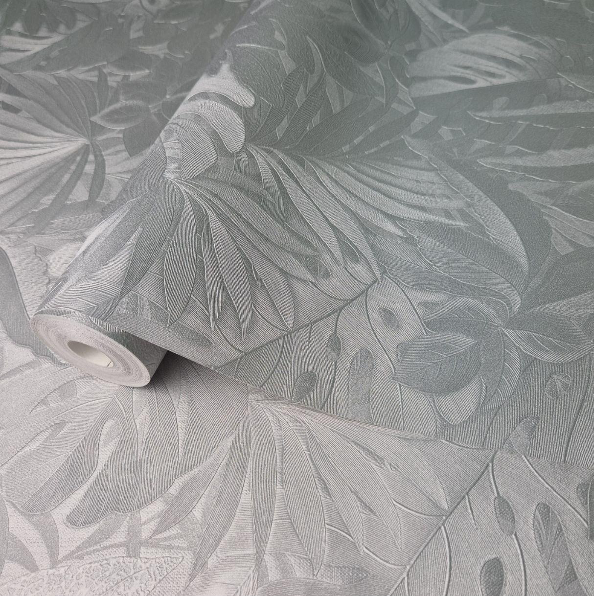 Шпалери вінілові 1,06 × 10 м Marburg Botanica 1033001, сріблясті з природним візерунком для вітальні, спальні, фото 1