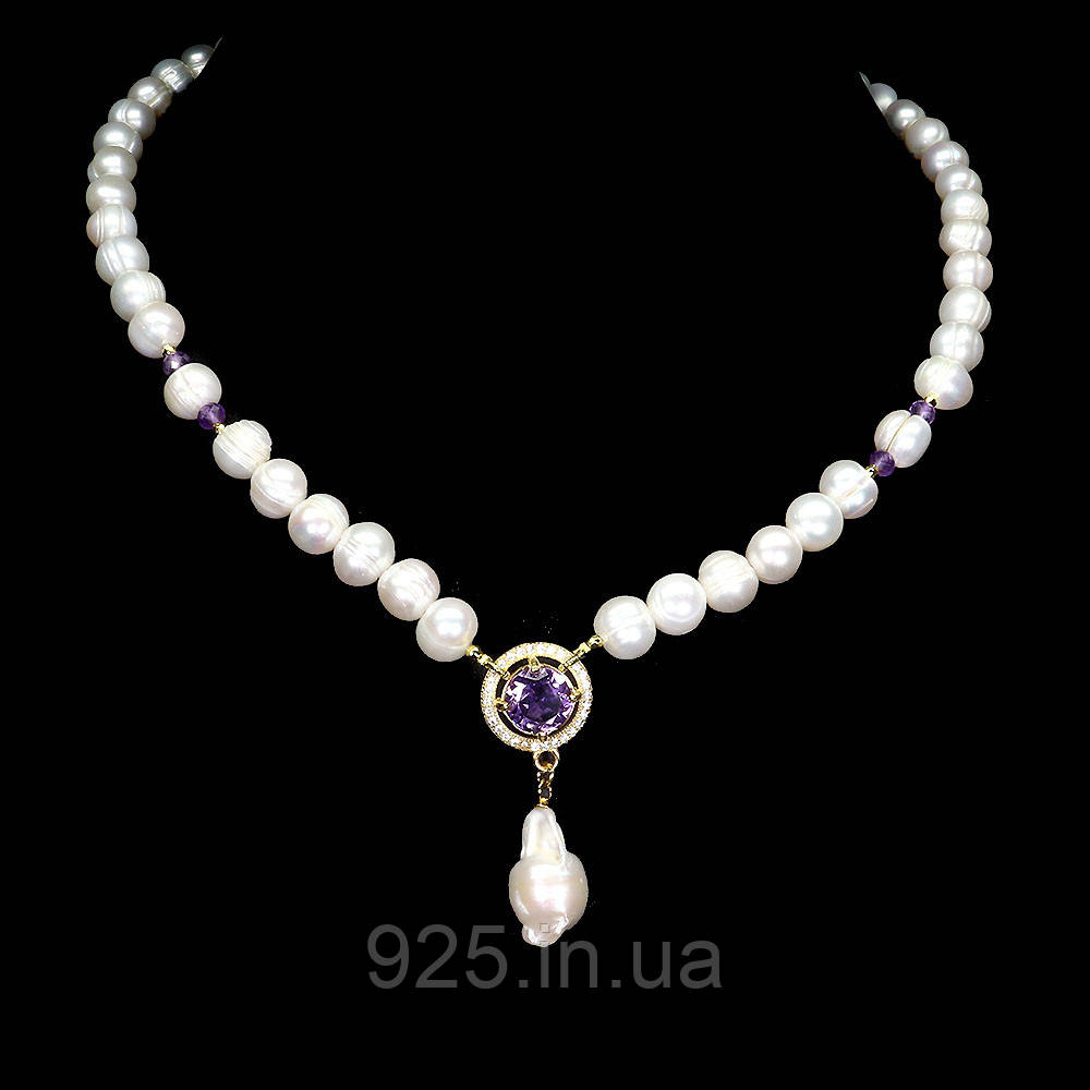 Намисто. Натуральний аметист і перл. Срібло 925., фото 1