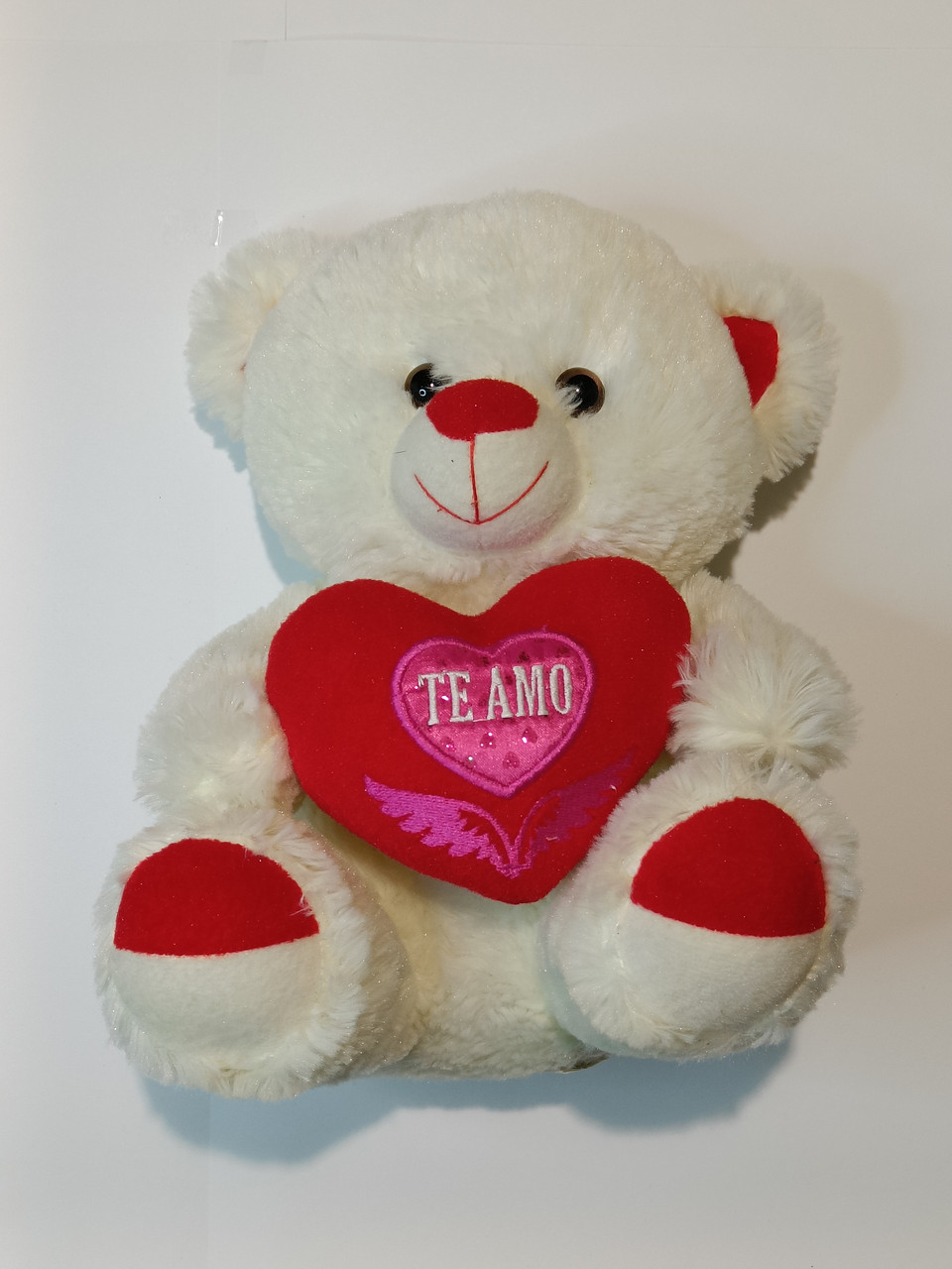 Білий м'який ведмідь з червоним серцем, 26 см, ведмежатко