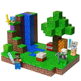 Магнітний конструктор з кубиків сцена Водоспад 128 деталей Minecraft Magnetic Cube H059 — кубики майнкрафт