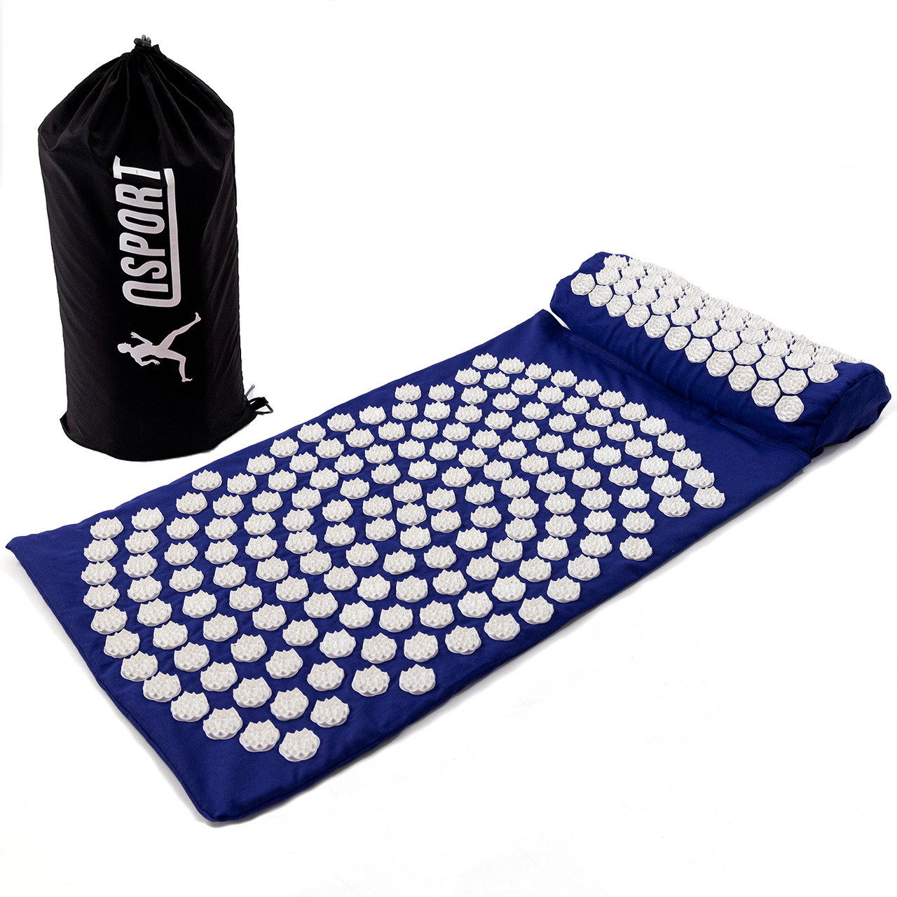 Масажний килимок Аплікатор Кузнєцова + валик масажер для спини/шиї/голови OSPORT Lotus Mat Eco (apl-021) Синьо-білий, фото 1