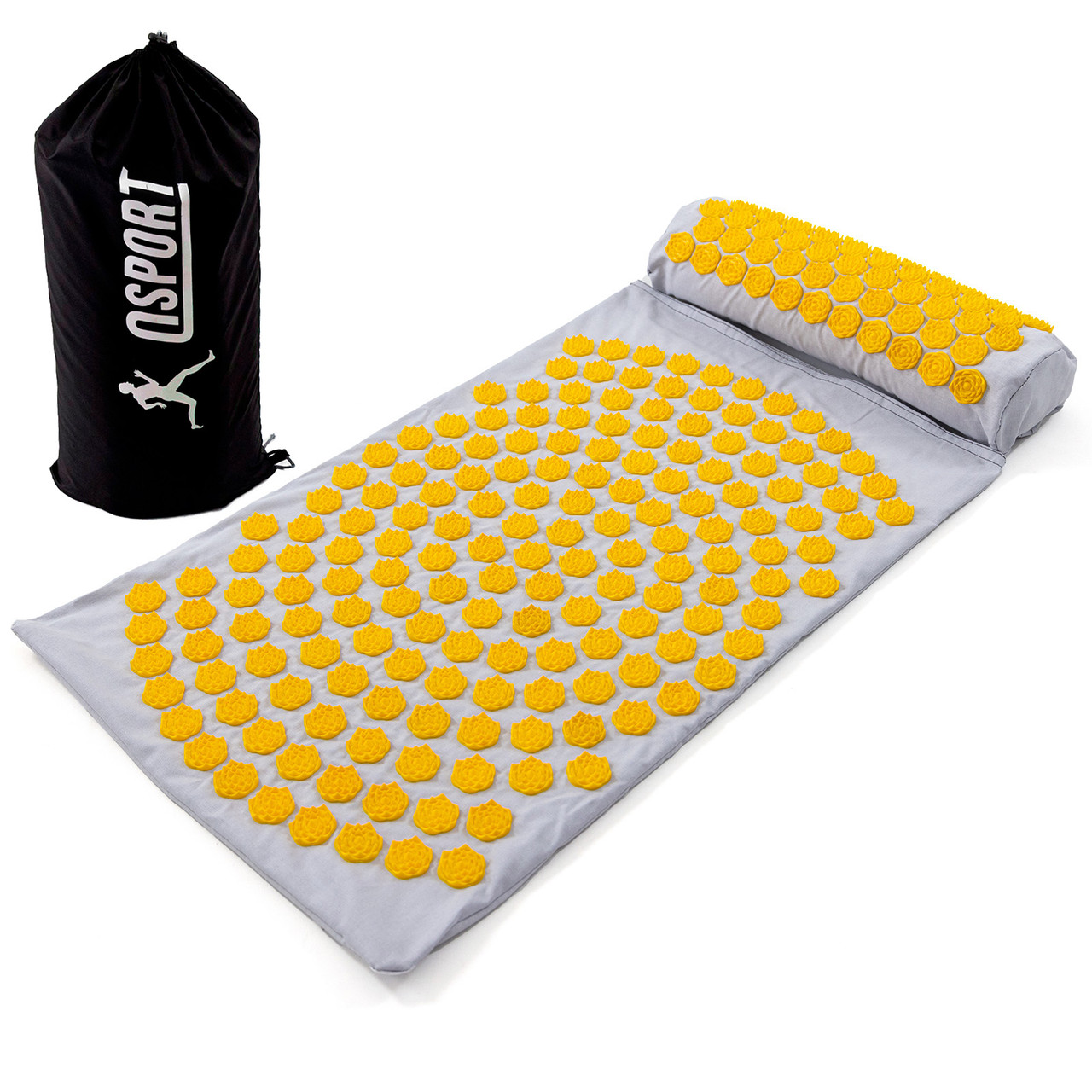 Масажний килимок Аплікатор Кузнєцова + валик масажер для спини/шиї/голови OSPORT Lotus Mat Eco (apl-021) Сіро-жовтий, фото 1