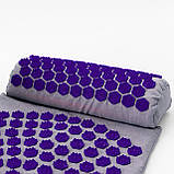 Масажний килимок Аплікатор Кузнєцова + валик масажер для спини/шиї/голови OSPORT Lotus Mat Eco (apl-021) Сіро-фіолетовий, фото 2