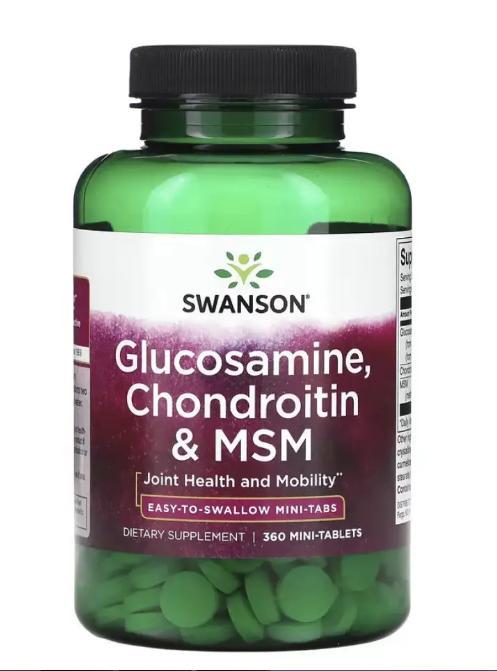 Хондропротектор Swanson Glucosamine Chondroitin & Msm - Mini Tabs 360 таблеток, фото 1