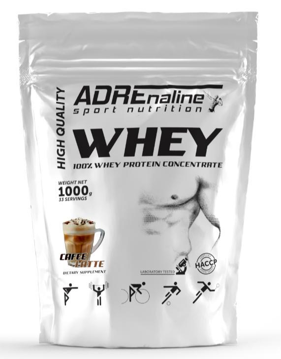 Сироватковий протеїн ADRENALINE WHEY Protein Concentrate 82% 1000 грам Смак : Кава Лате, фото 1