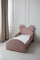 Ліжко дитяче з бортиками та матрацом Dreamer Ведмедик Сліп, Рожево-пудрове, Спальне місце 80х160 см