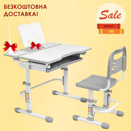 Дитяча парта і стілець для школяра Cubby Botero Grey з настільною лампою і підставкою для книг дітям від 3 років, фото 1