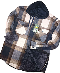 Сорочка-куртка з капюшоном Hetai vd-2002 на хутрі картата, тепла чоловіча сорочка на зиму класична 5XL