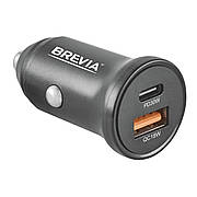 Автомобільний зарядний пристрій Brevia ePower DualCharge 30W 1xUSB-C+1xUSB-A, чорний