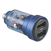 Автомобільний зарядний пристрій Brevia ePower DualDrive 15W 2xUSB-A, прозорий синій