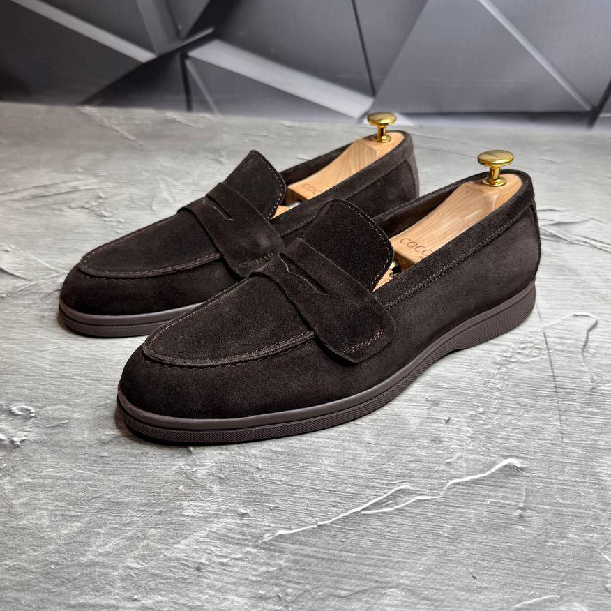 Лофери, туфлі чоловічі замшеві шоколадного кольору для чоловіків на весну осінь коричневі, розмір 40 41 42 43 44 45, фото 1