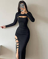 Плаття жіноче в обтягнення довге з розрізом на ніжці із зав'язкою на нозі 42-46
