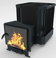 КАМІНКА ДЛЯ БАНИ РЕБРО 15М3 СКЛОМ 400*400 І ВИНОСОМ, фото 5