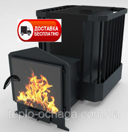 КАМІНКА ДРОВАРНА РЕБРО 30 М3 СОТІКЛОМ 400*400 І ВИНОСОМ, фото 1