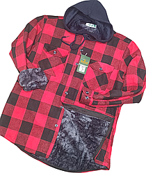 Сорочка-куртка з капюшоном Hetai vd-2003 на хутрі картата, тепла чоловіча сорочка на зиму класична 4XL