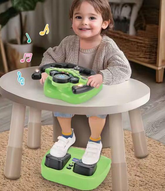 Кермо з педалями гальмо/газ для дітей зі світлом Іграшка тренажер водіння зелена з мелодіями з присосками, фото 1