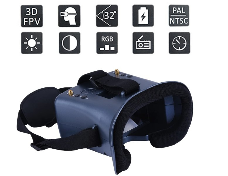 FPV окуляри EV800D 5.8G 40CH з DVR та екраном 4.3"- відеогарнітура для дронів та авіамоделей, фото 1