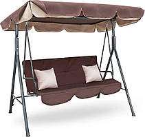 Садова гойдалка коричнева, тримісна з навісом для відпочинку, посилена до 260 кг, для дачі, саду