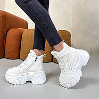 Жіночі зимові черевики снікерси хайтопи на хутрі молодіжні білі екошкіра