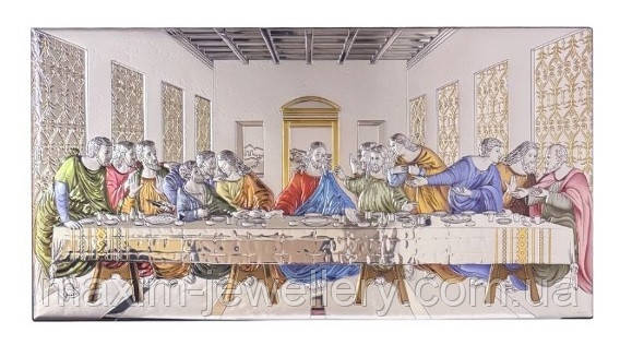 Срібна ікона "Тайна вечеря" з кольоровою емаллю (430х220мм.), фото 1