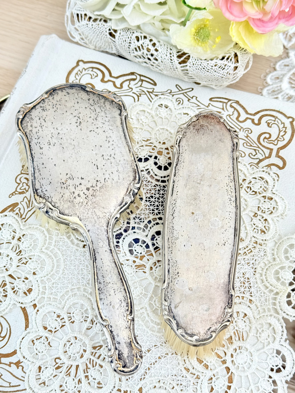 Вінтажний набір посріблених щіток, щітка для волосся та для одягу, сріблення, Німеччина, вінтаж, фото 1