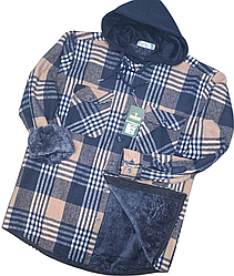 Сорочка-куртка з капюшоном Hetai vd-2004 на хутрі картата, тепла чоловіча сорочка на зиму класична 3XL