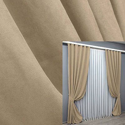 Комплект штор (2шт. 1,5х2,95м.) мікровелюр, колекція "Petek YL". Колір бежевий. Код 1800ш 33-0774