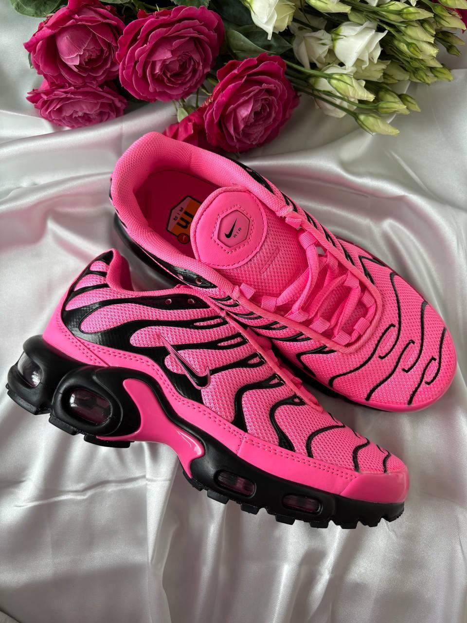 Жіночі кросівки Nike Air Max TN Neon Pink Black Найк ТН неонові рожеві з чорним шкіра текстиль