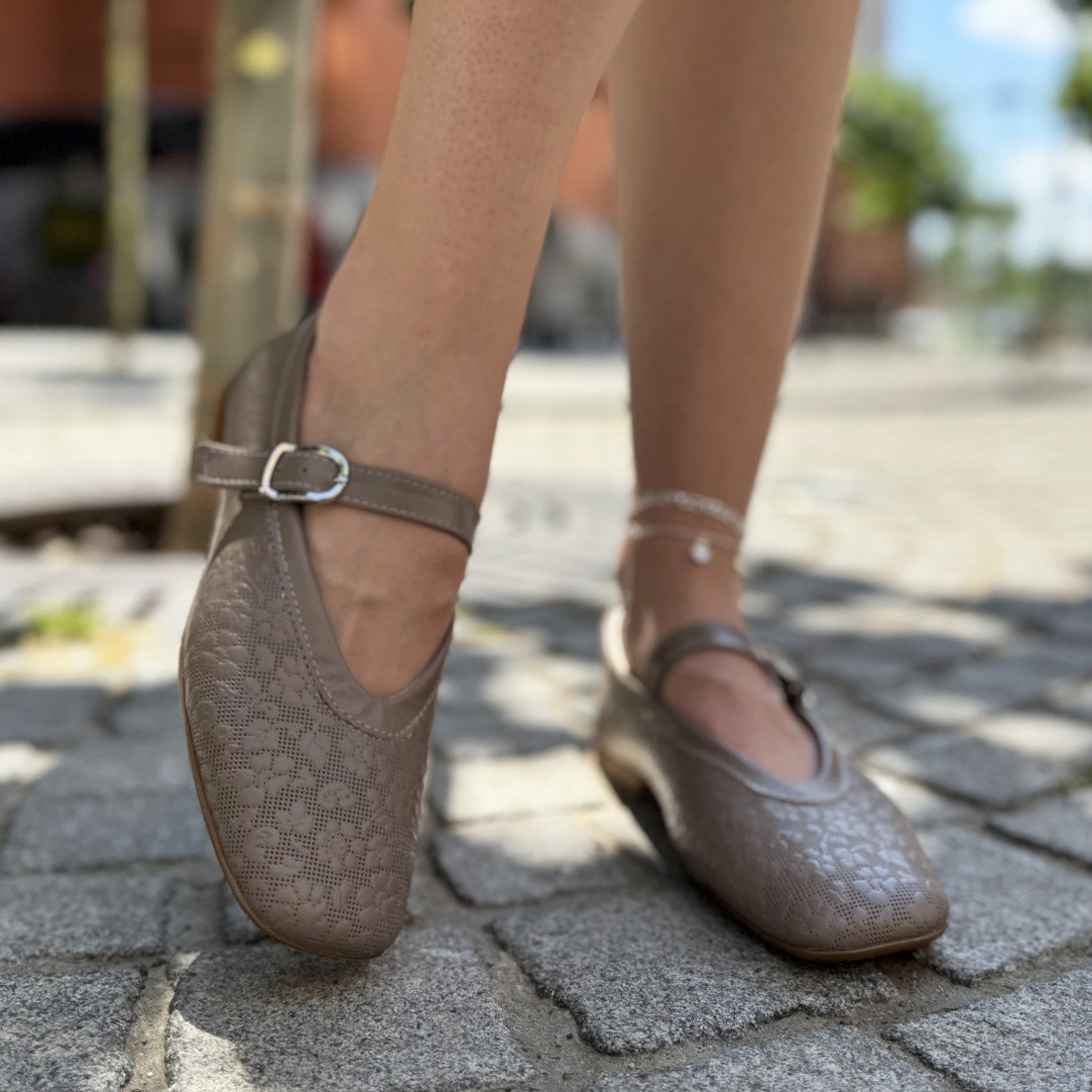 Балетки жіночі шкіряні з квадратним носочком. Колір візон, фото 1