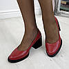 Туфлі жіночі шкіряні на стійкому підборі. Колір червоний, фото 3
