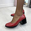 Туфлі жіночі шкіряні на стійкому підборі. Колір червоний, фото 4