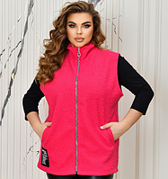 Теплий жіночий жилет букле баранчик з високим коміром великі розміри рожевий жилет осінній 48-66