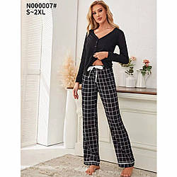 Жіноча темна трикотажна піжама з довгим рукавом Розміри: 42,44,46,48,50 (49040)